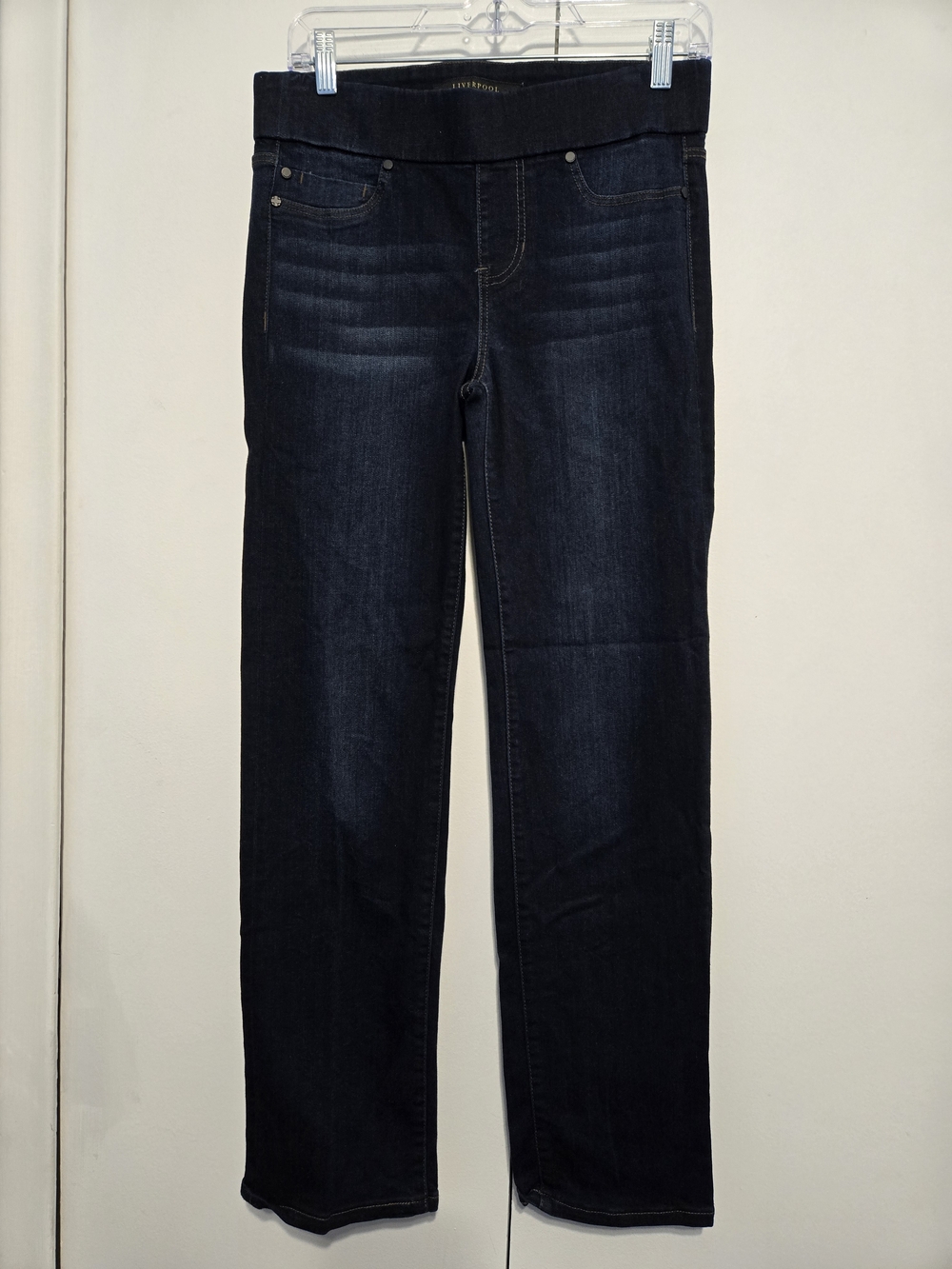 Liverpool Los Angeles Pull On Jeans Petite 4P‎ Straight Leg Dark Wash Stretch